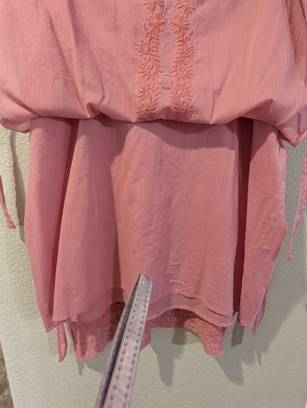 Indigo Thread Co Pink Embroidered Boho Tunic Top 1X Cotton Side Tie - Picture 6 of 12